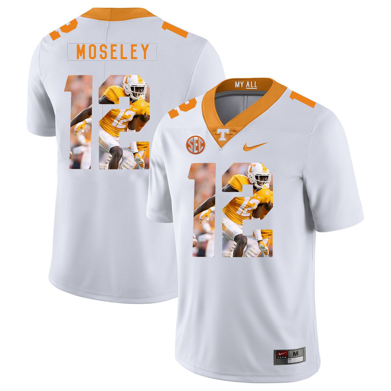 Men Tennessee Volunteers 12 Moseley White Fashion Edition Customized NCAA Jerseys
